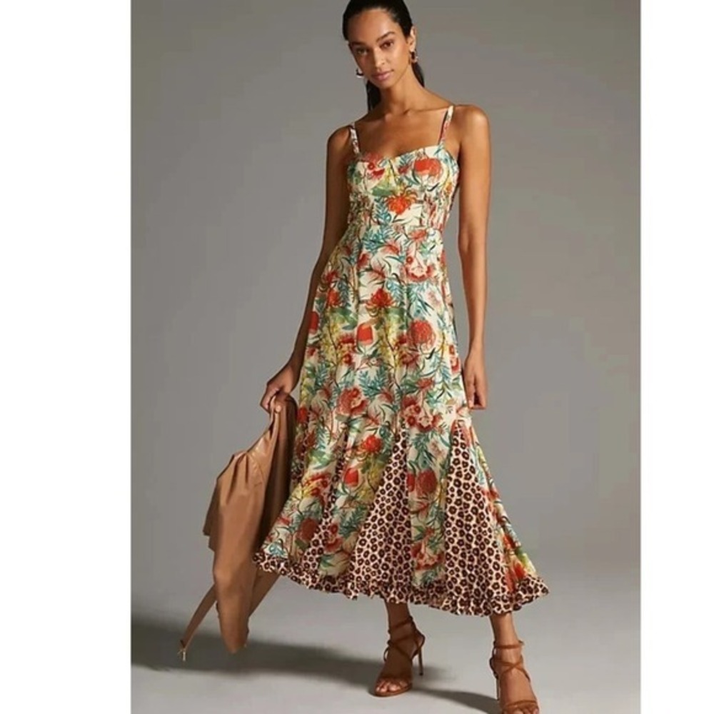 Hutch for Anthropologie Floral &‎ Leopard Mixed Print Midi Dress Whimsygoth 8